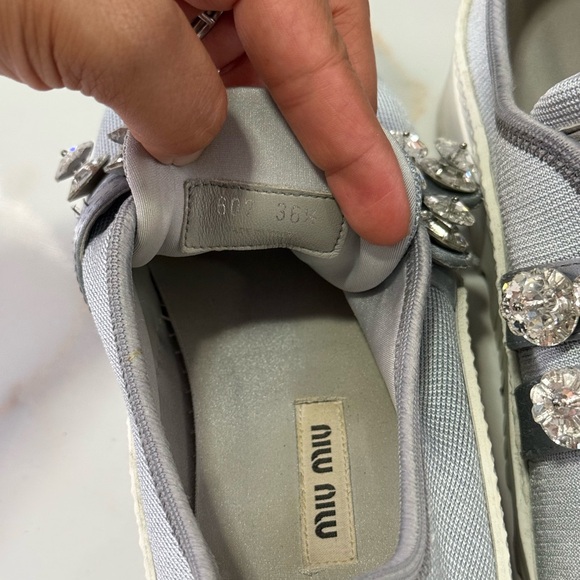 Miu Miu Grey Crystal Embellished Slip-On Sneakers Size 36.5 - Picture 6 of 14